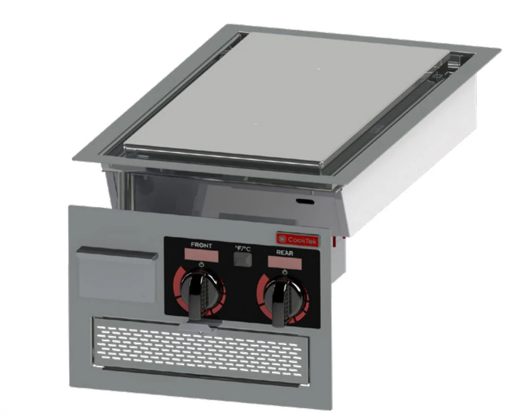 Cooktek 682701 16 Inch Induction Plancha Drop-in Electric with Grease Drawers 2 Burner